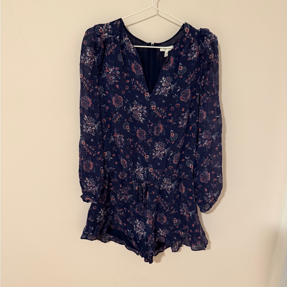 Joie Blue and Pink Floral Jumpsuit with Romantic Sleeves